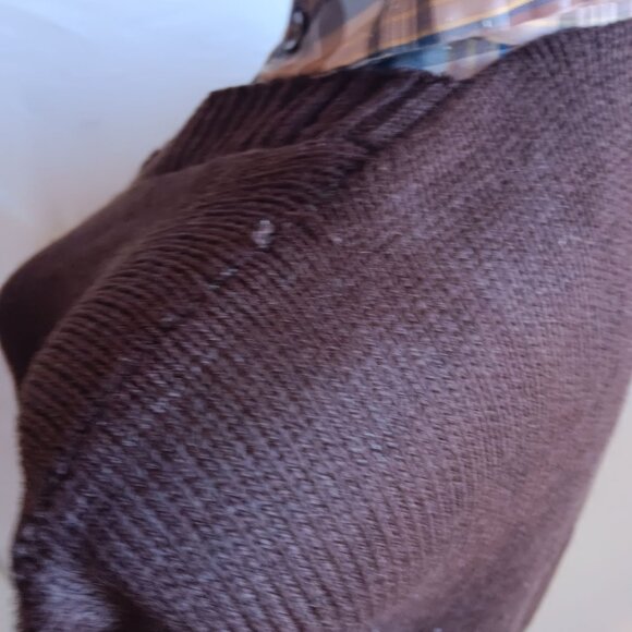 Women's Medium Vintage 70's Brown V-Neck Sweater Layered Look Cottage Granny - Picture 5 of 8